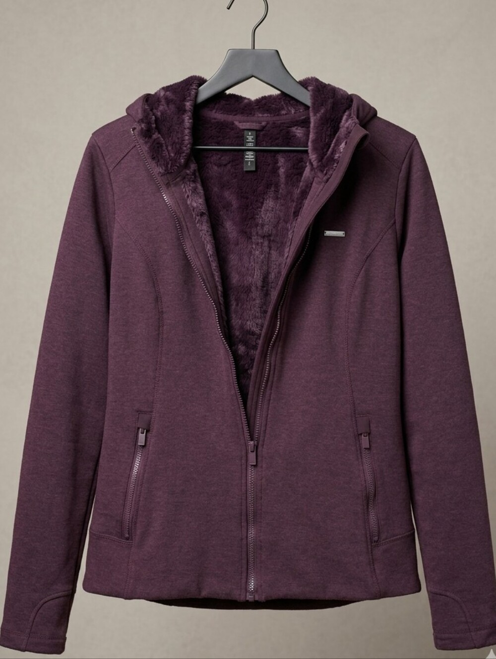 90 Degree Plush-Lined Hooded Jacket in Deep Plum